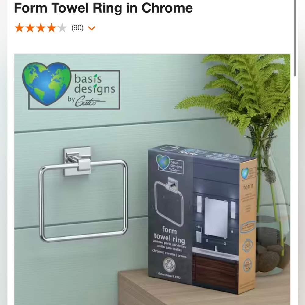 New gatco towel form ring in chrome color